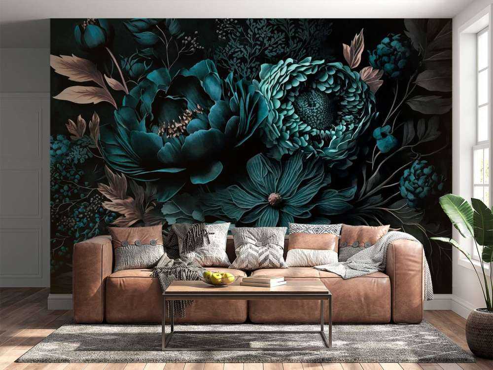 Renaissance vibes moody flowers turquoise
