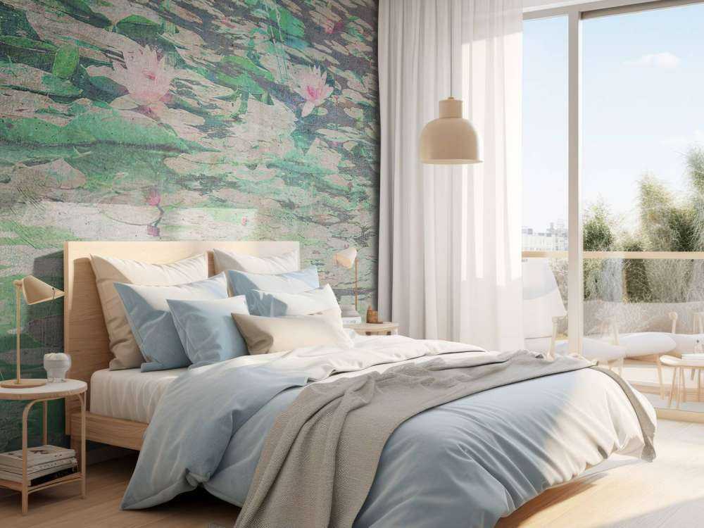 Waterlelies in vergrijsd vijverlicht