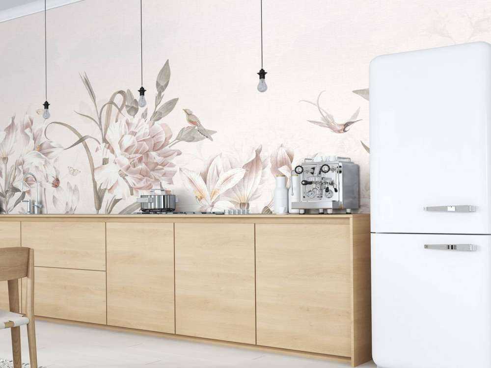 Zacht bloemenveld met kolibries