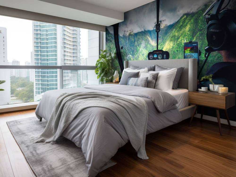 Helikoptervlucht boven tropisch bergdal