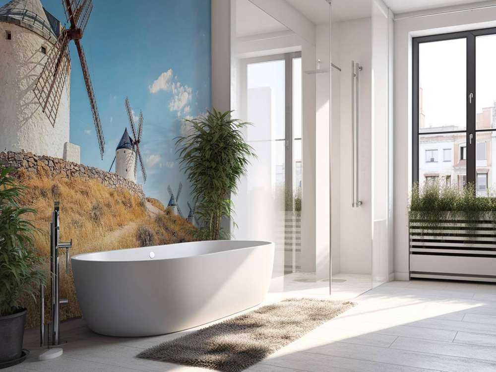 Zomerheuvel met witte windmolens