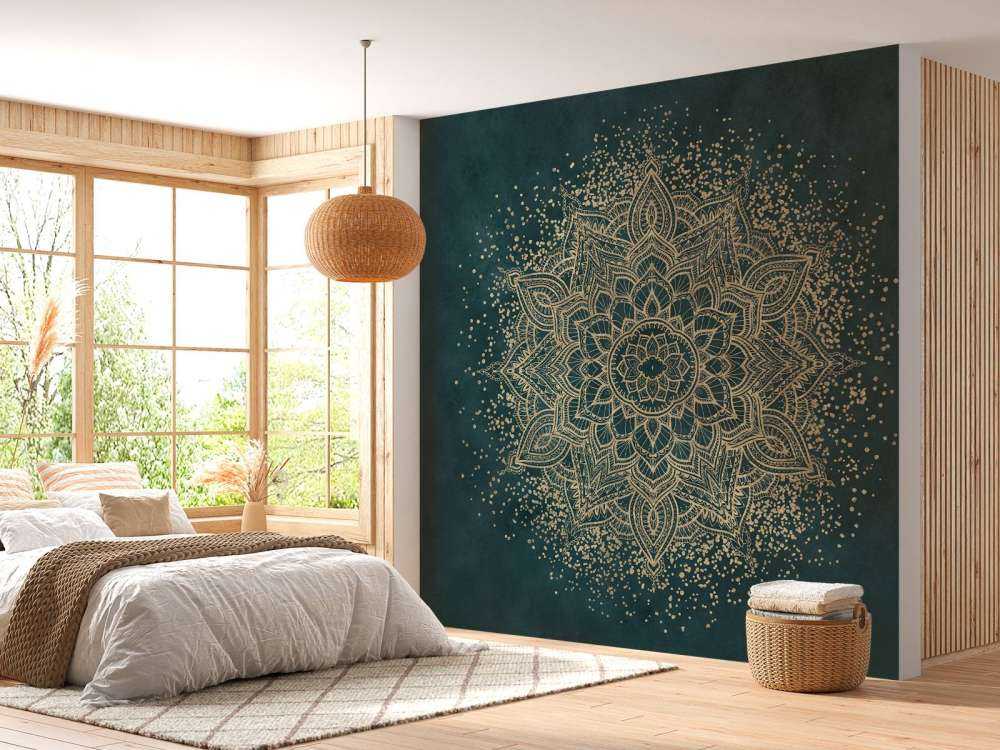 Gouden mandala op smaragdgroen