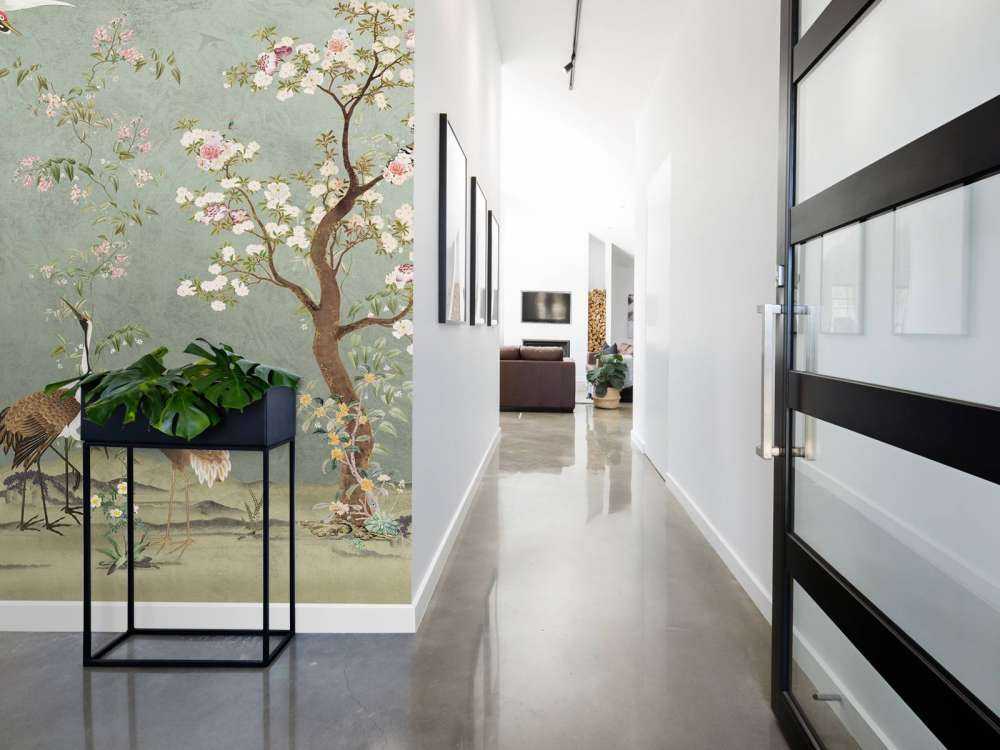 Bloesembomen met kraanvogels op jadegroen