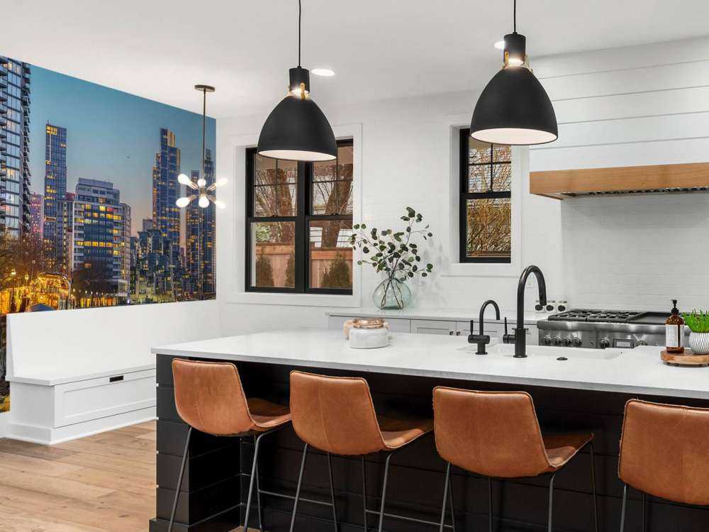 London cityscape over Thames river in evening