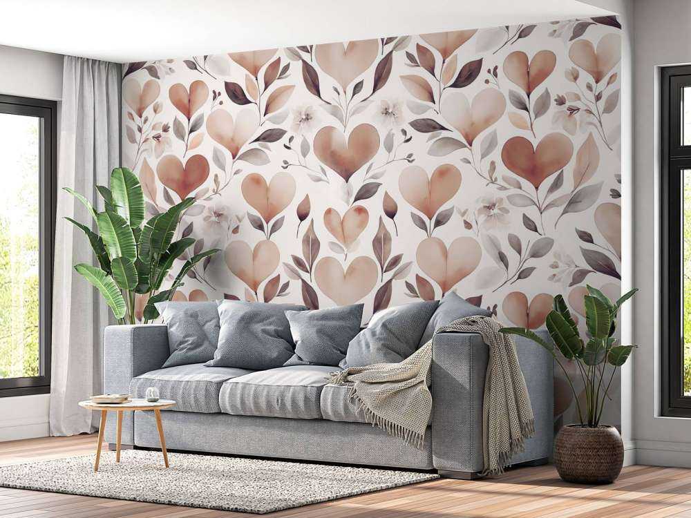 Neutrale hartjes met aquarelbladeren