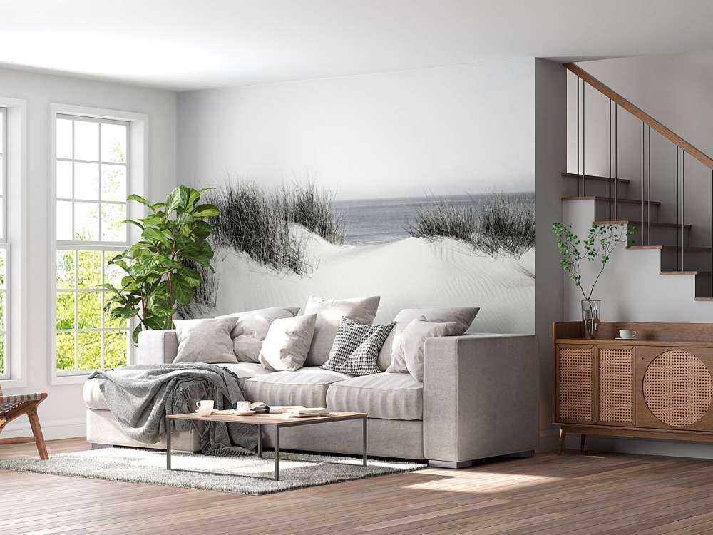 Duin doorgang naar het strand zwart-wit