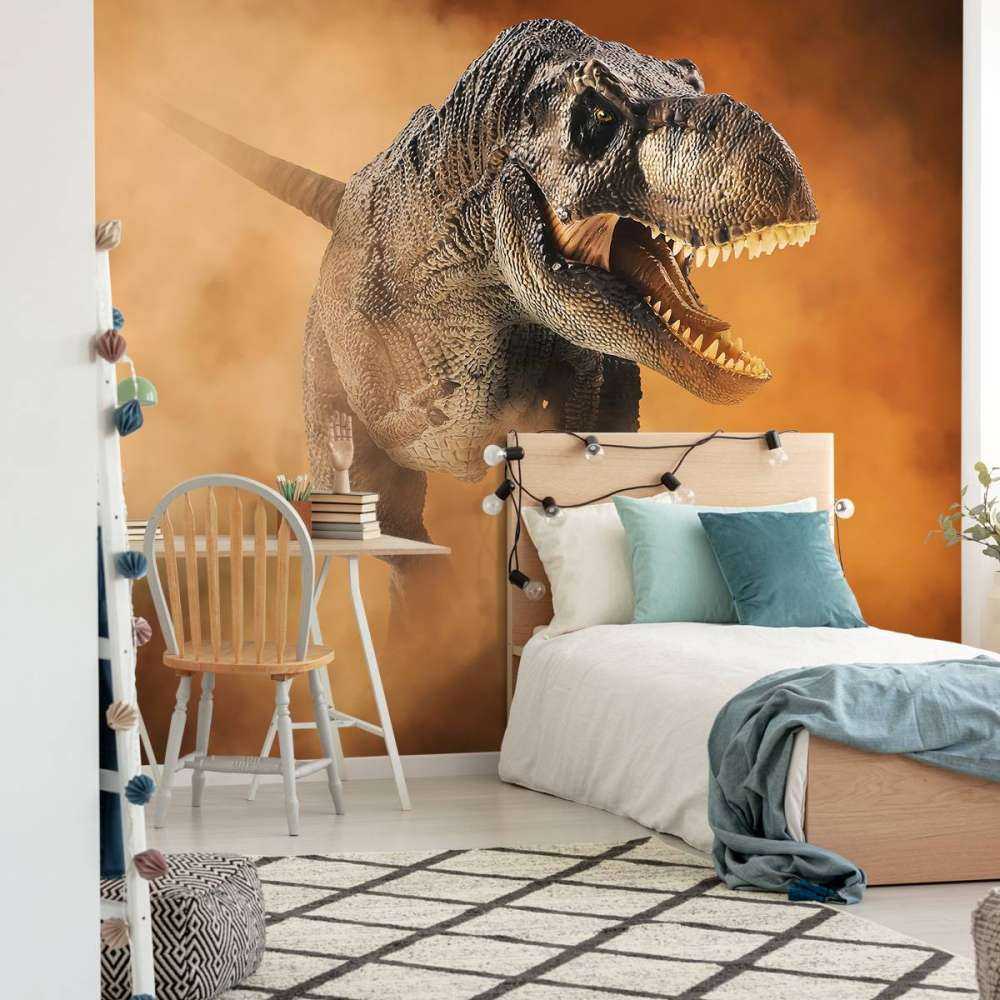 Tyrannosaurus lopend door de rook