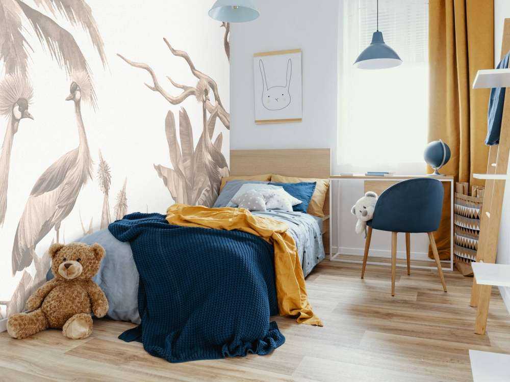 Jungle met kraanvogels in taupe