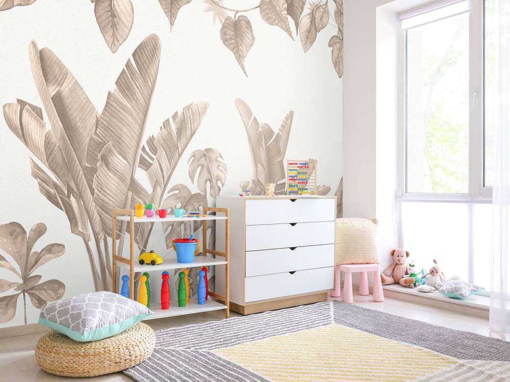 Jungle bladeren in taupe