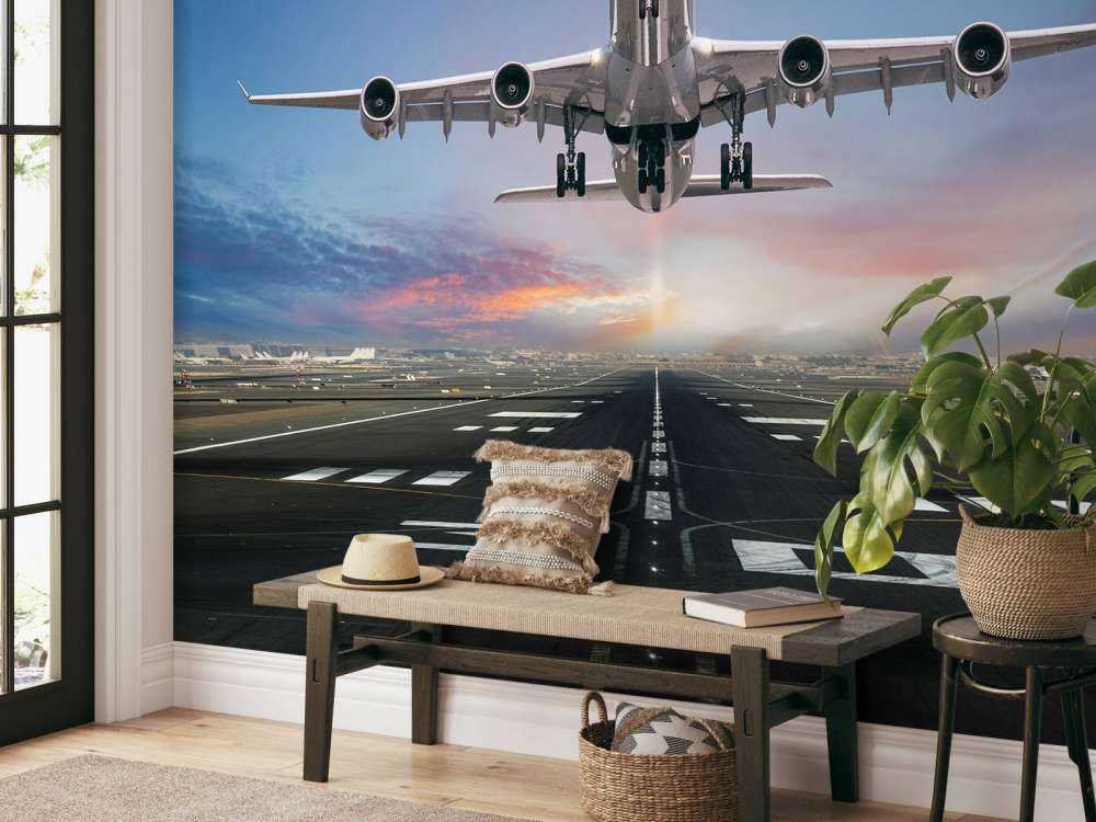 Vliegtuig stijgt op van het vliegveld