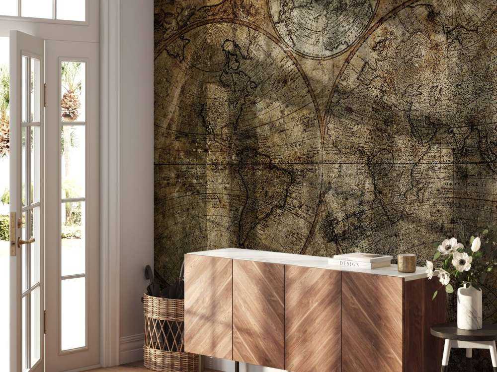 Oude verschroeide wereldkaart