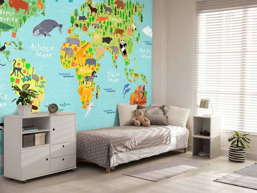 Wereldkaart met verschillende diersoorten