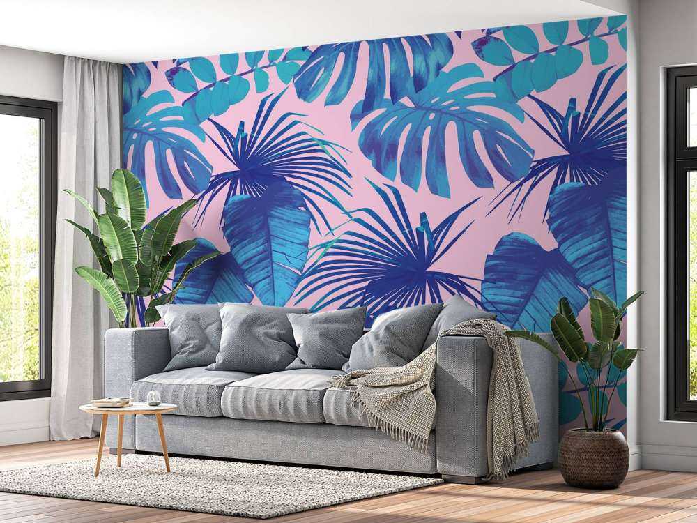 Tropische bladeren met een roze achtergrond