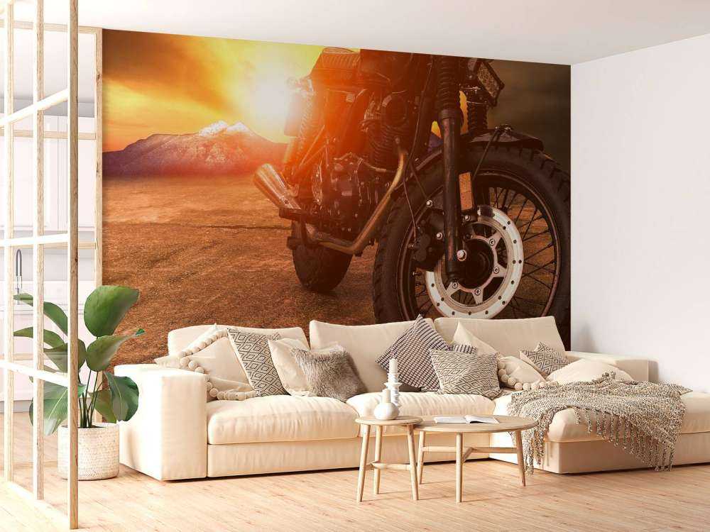 Vintage motor bij zonsondergang close-up