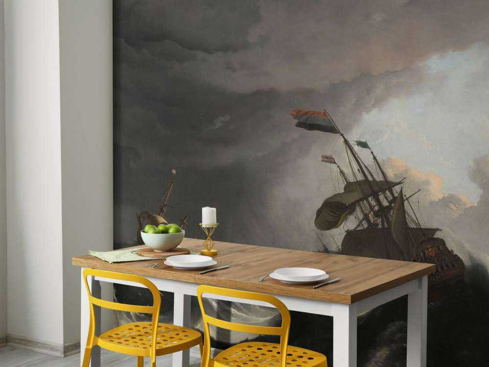 Oorlogsschepen tijdens een storm