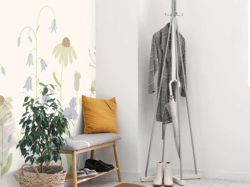 Bloemenveld hoog beige, oud roze, groen en lila