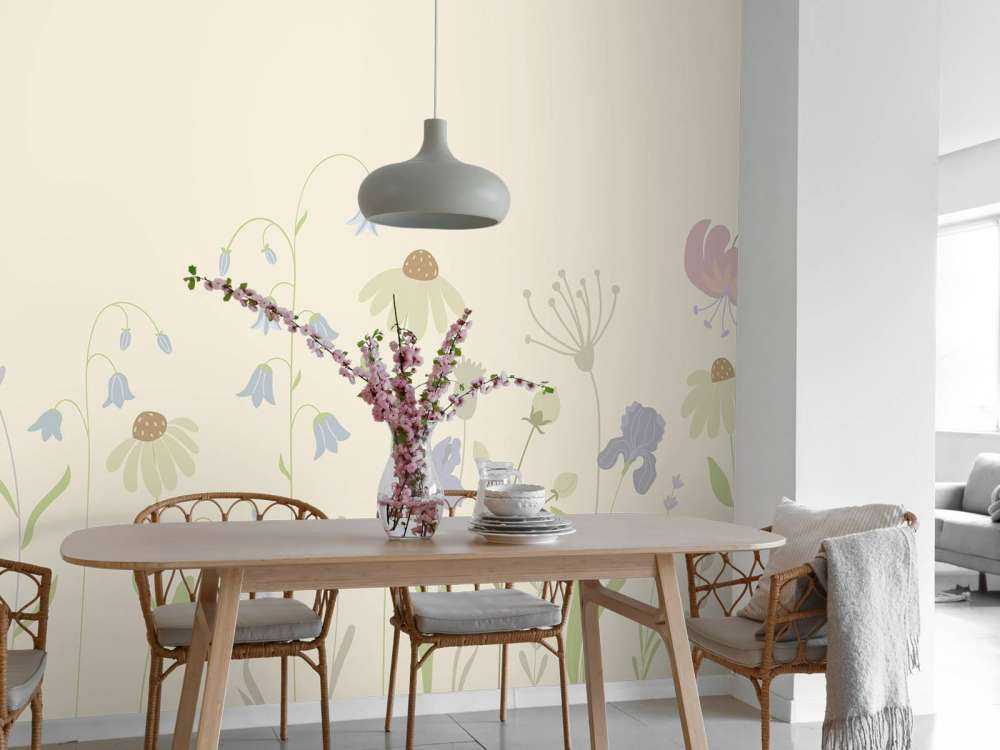 Bloemenveld hoog zand, oud roze, groen en lila