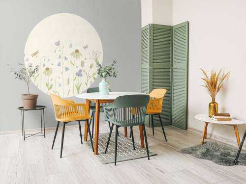 Bloemenveld hoog met vlinders beige, oud roze, groen en lila