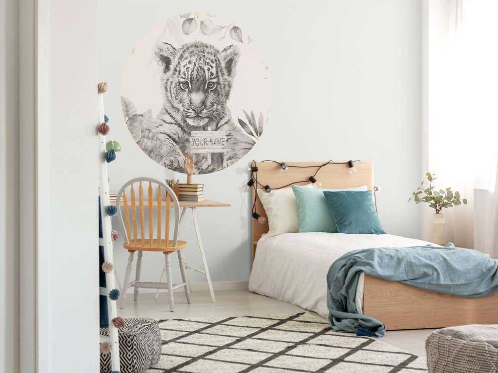 Schattige tijger met planten beige