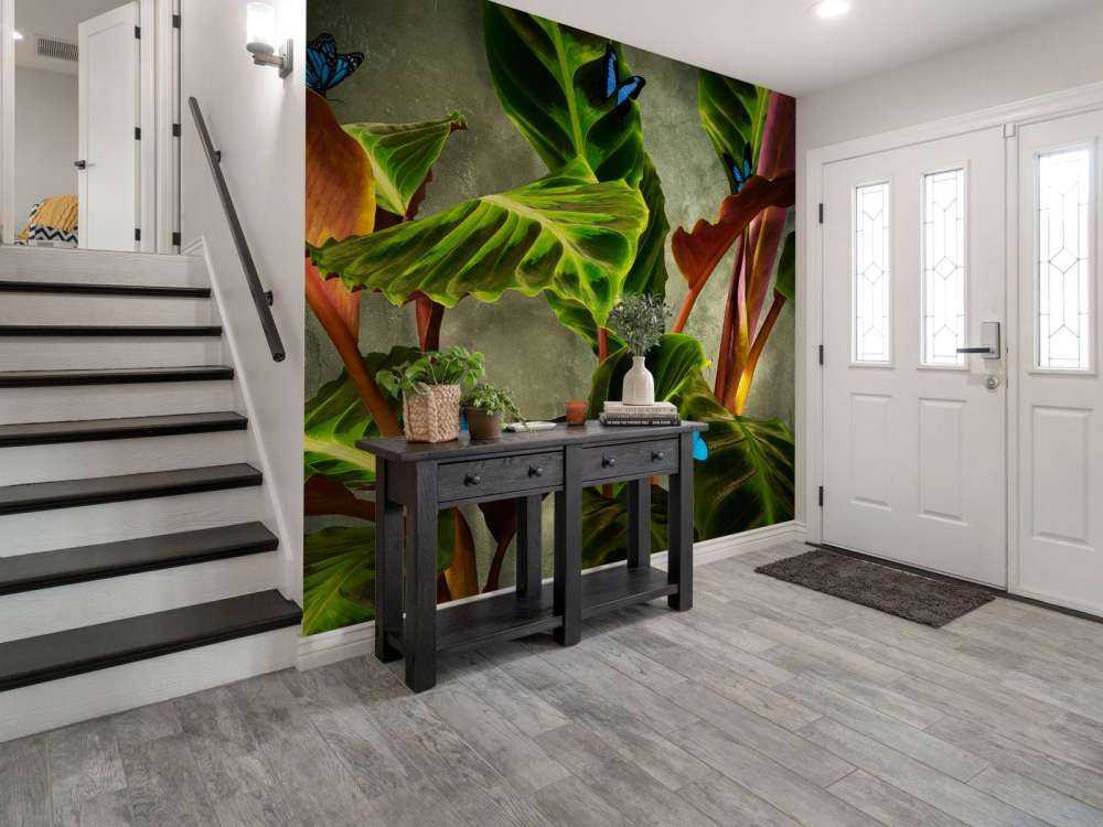 Groene plant met vlinders