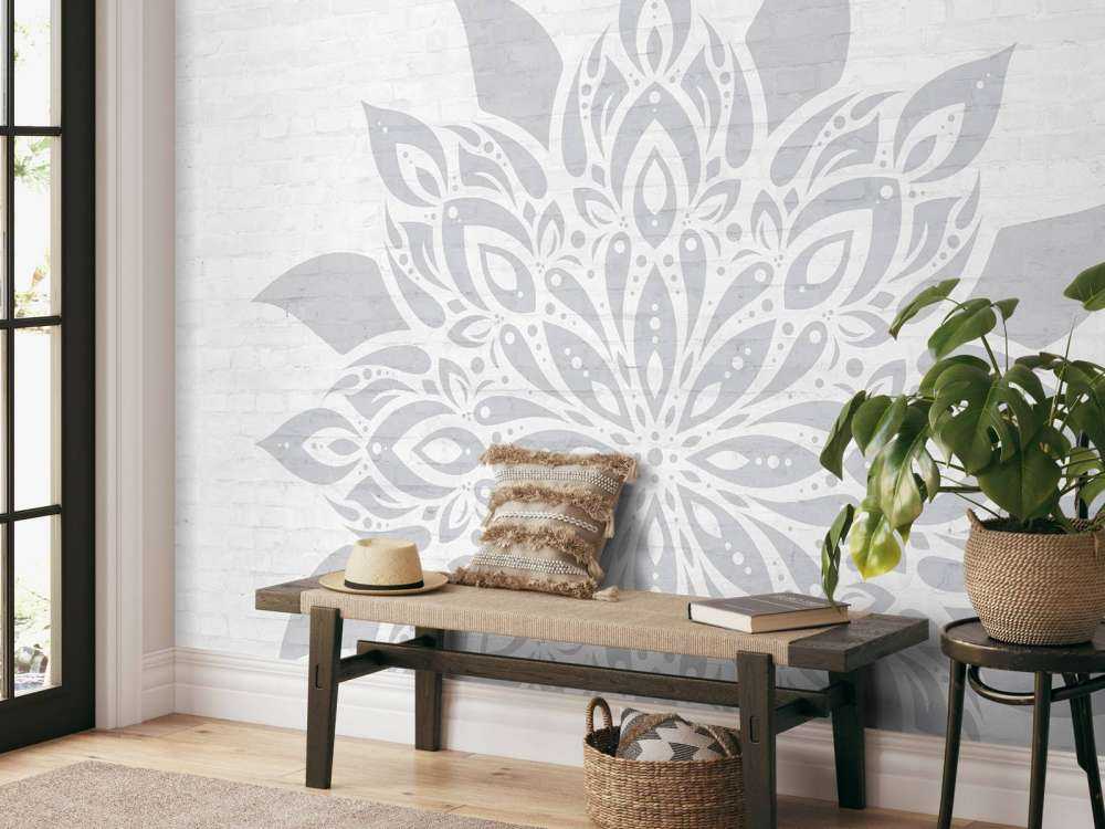 Lichtgrijze Mandala Op Baksteen