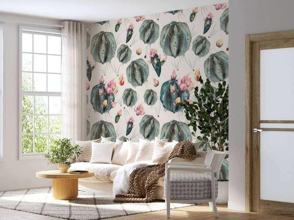 Cactussen met bloemen