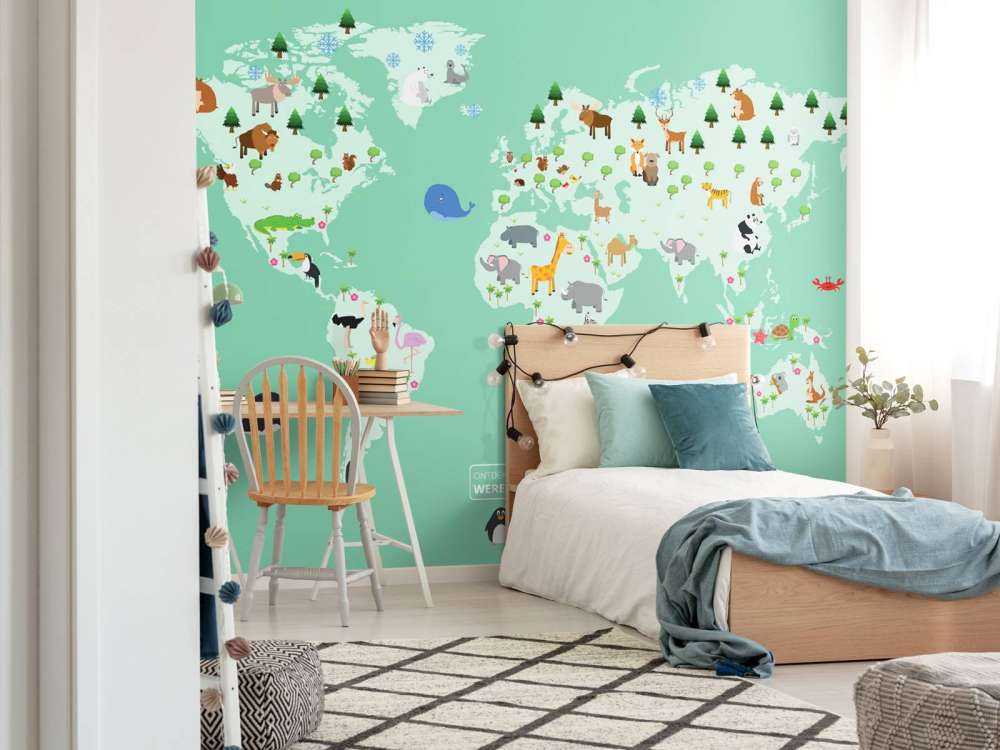 Wereldkaart voor kinderen in groen