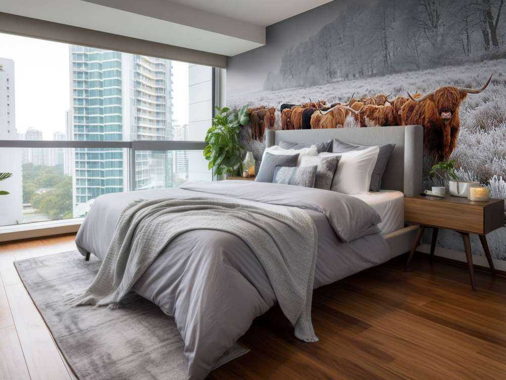 Schotse Hooglanders in een winterlandschap