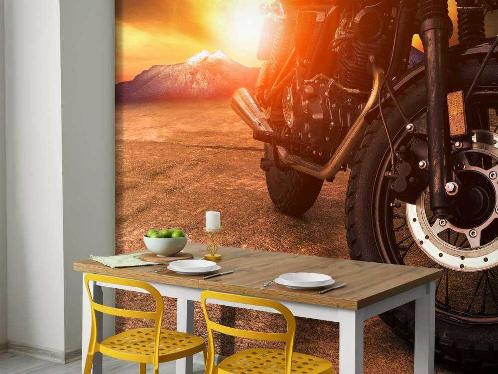 Vintage motor bij zonsondergang close-up