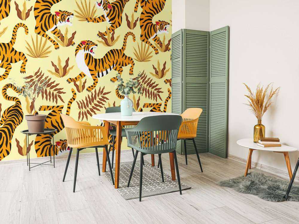 Tijger met bladeren print