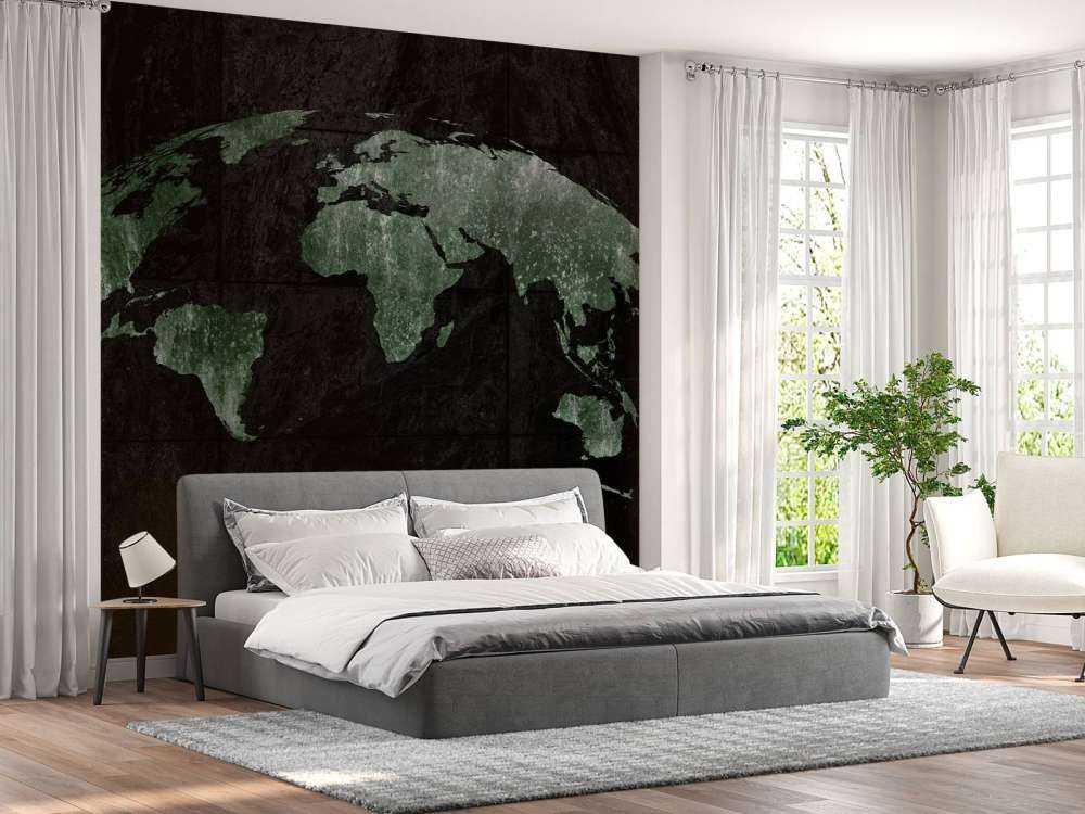 Groene wereldkaart op beton