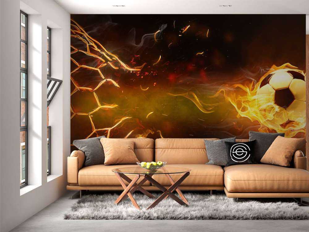 Voetbal brandt door het net