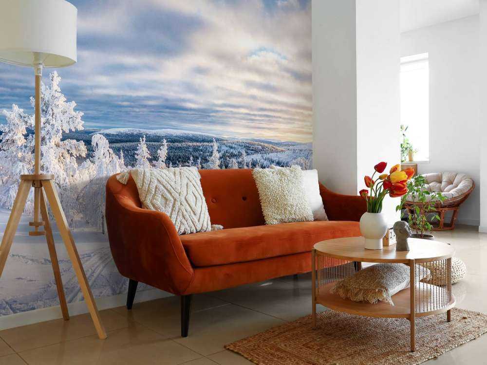 Skiër in een ingesneeuwd bos