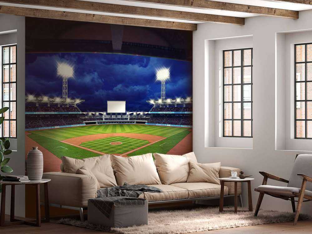 Honkbalstadion in de avond