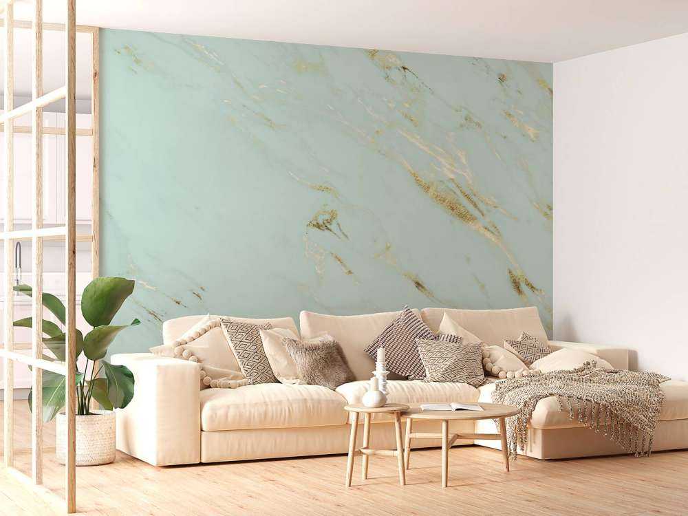 Lichtblauw marmer met goud