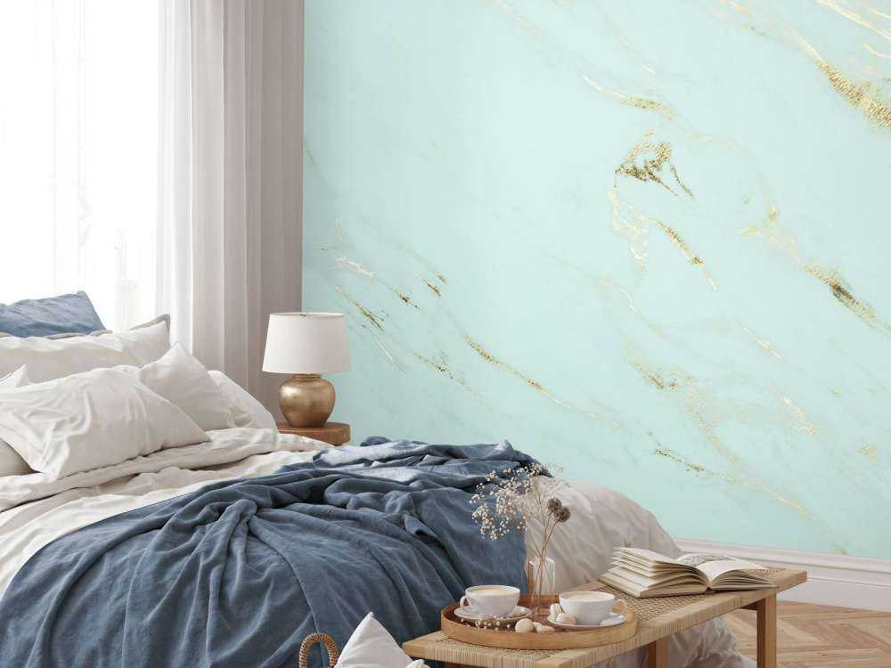 Lichtblauw marmer met goud