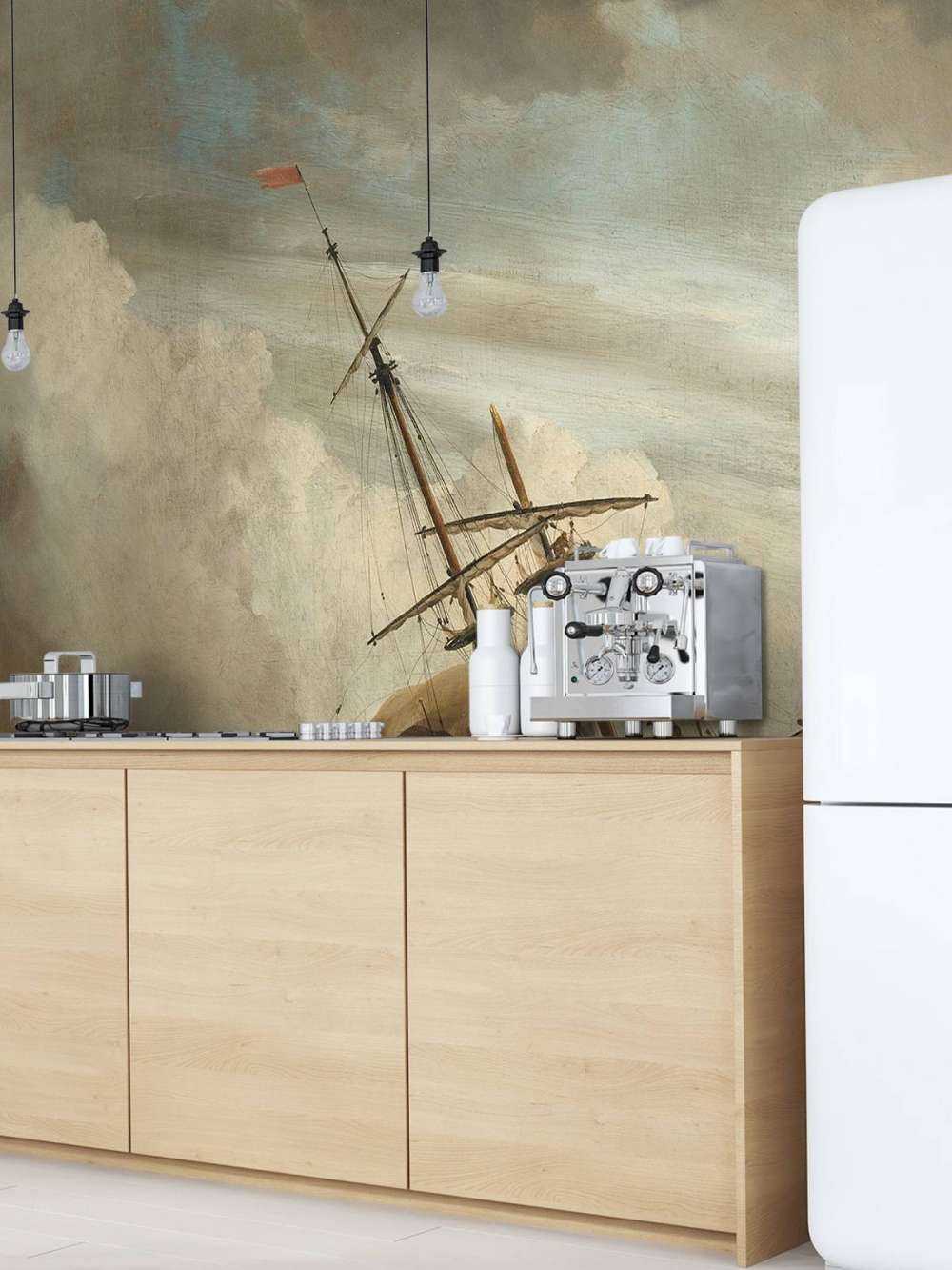 Een schip in volle zee bij vliegende storm