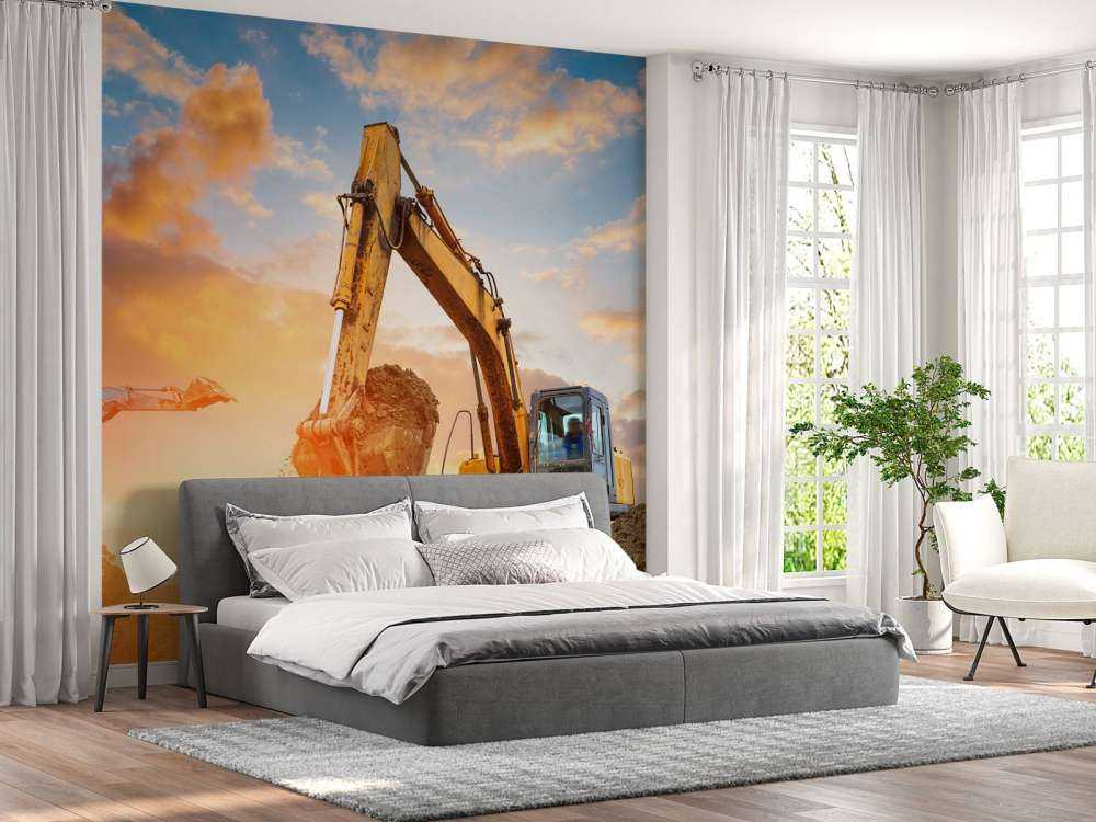 Graafmachines bij zonsondergang