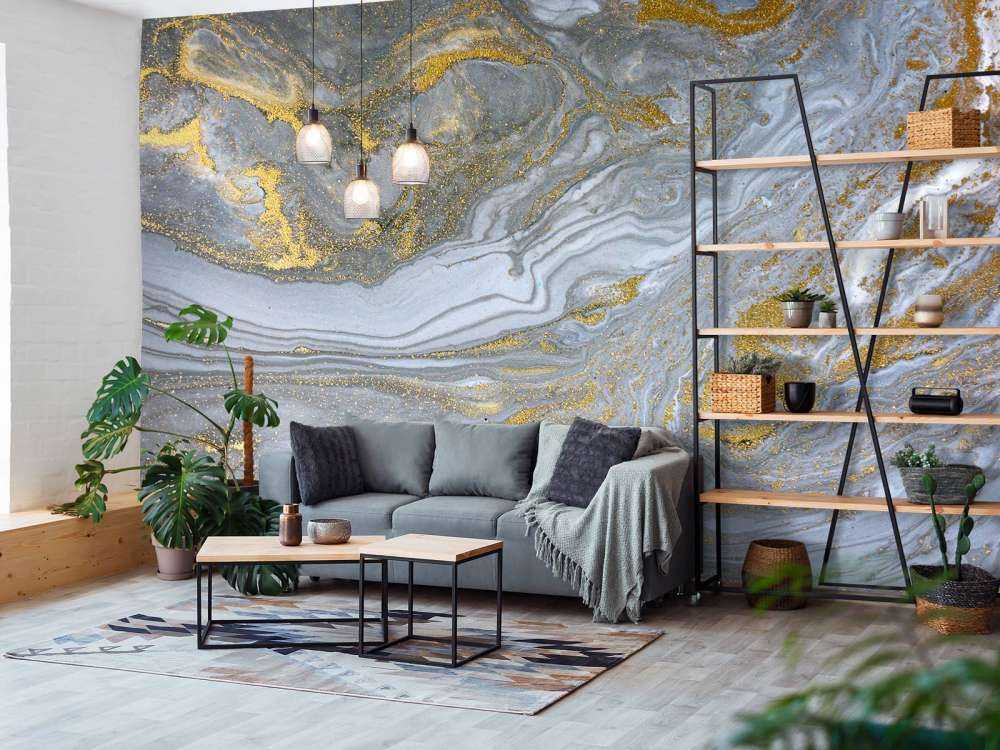 Grijze verf met gouden glitters