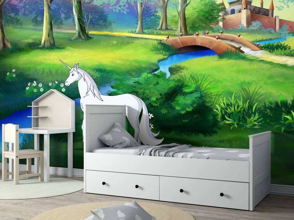 Eenhoorns in een sprookjesbos