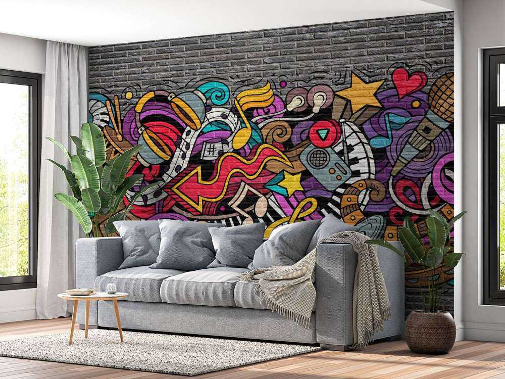 Muziek graffiti op baksteen