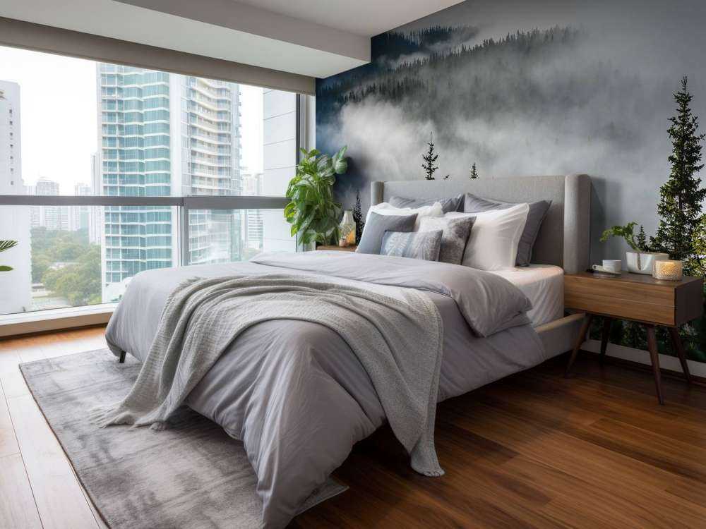 Mistig bos in de bergen