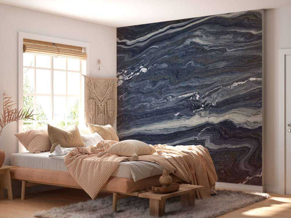 Blauw met wit marmer