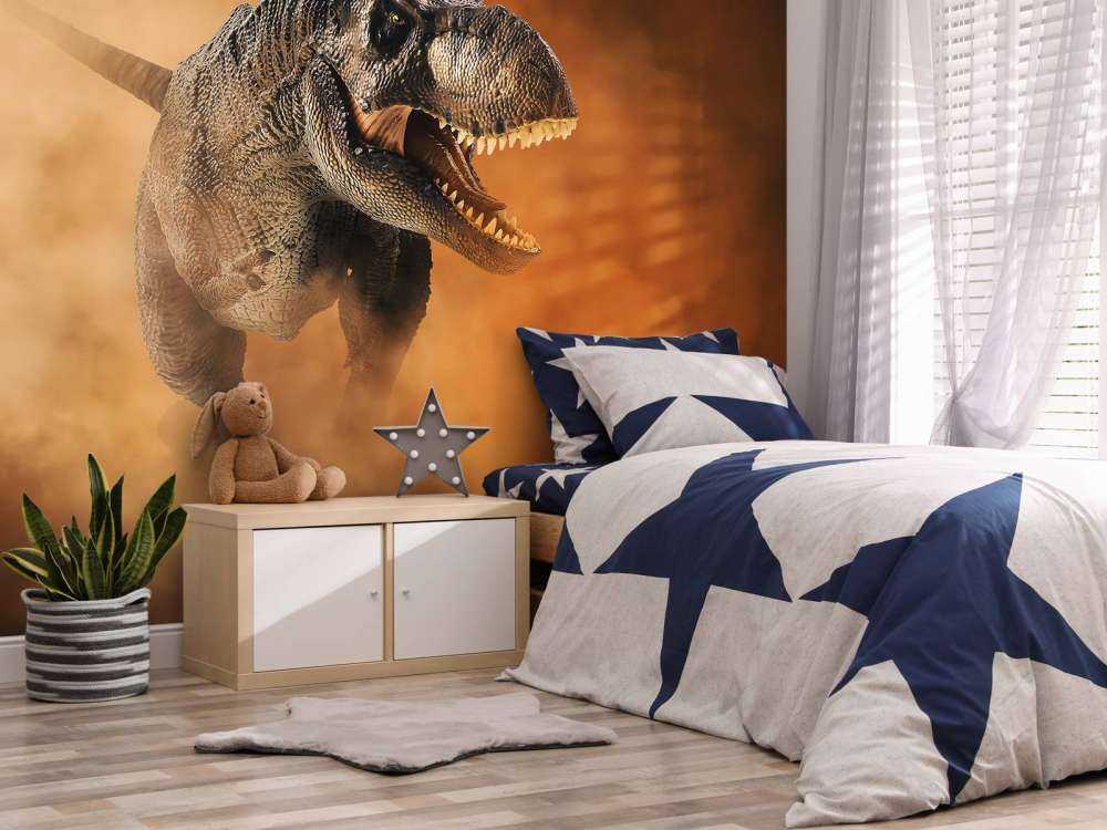 Tyrannosaurus lopend door de rook