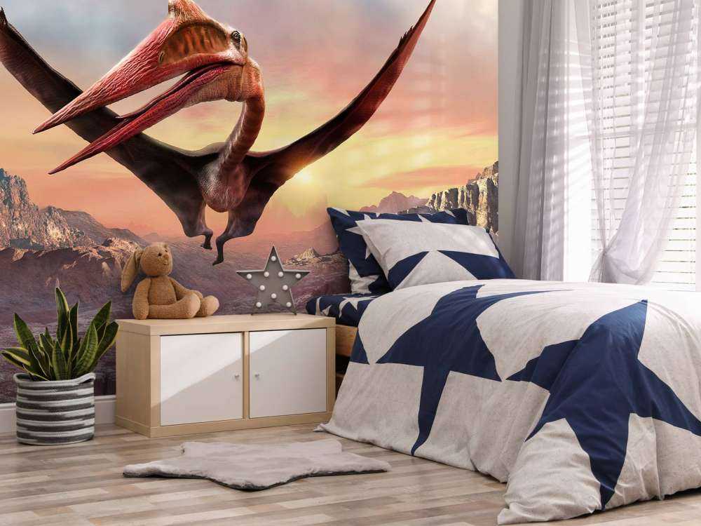 Quetzalcoatlus vliegend over bergen