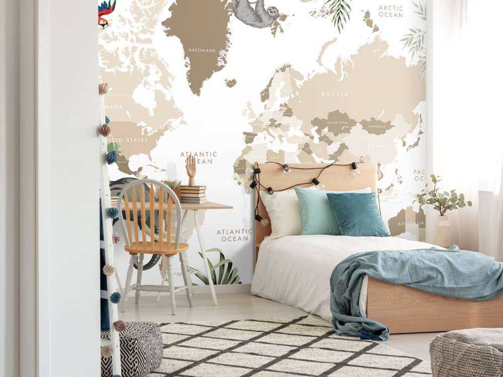 Wereldkaart met jungle dieren