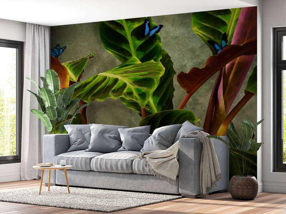 Groene plant met vlinders