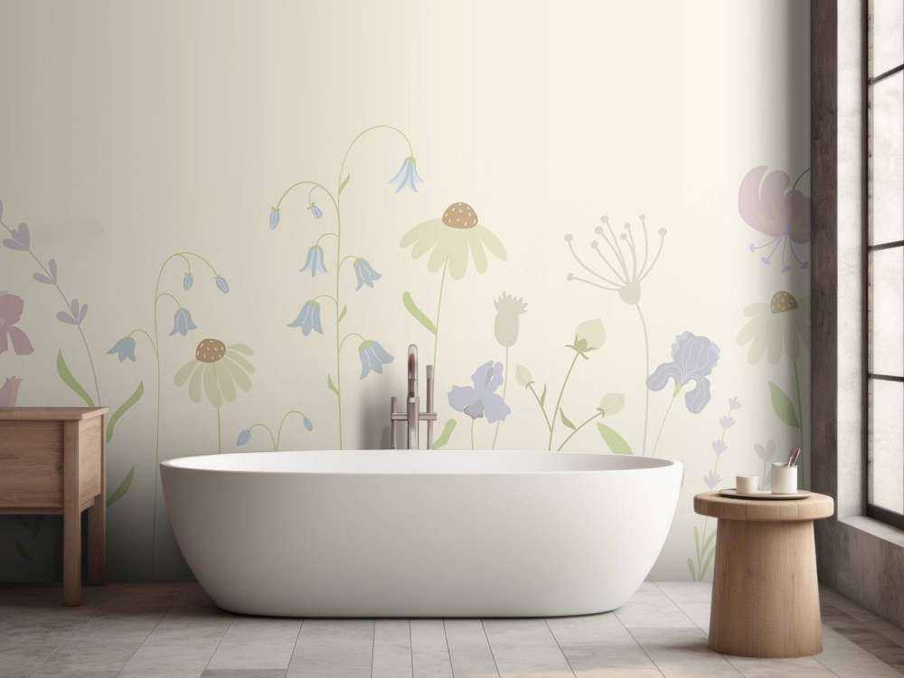 Bloemenveld hoog zand, oud roze, groen en lila