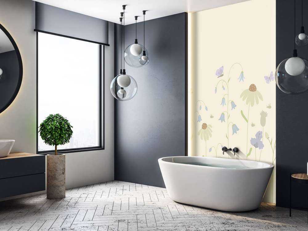 Bloemenveld hoog met vlinders zand, oud roze, groen en lila