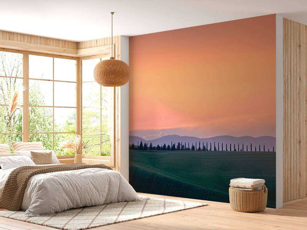 Italiaans landschap met oranje lucht